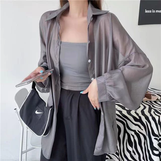 LUNE W214#เสื้อเชิ้ตสีพื้น ทรงหลวม แขนยาวสไตล์เกาหลี แฟชั่นวัยรุ่น ไส่คลุมกันแดด ไส่เที่ยวทะแล สีสวยมากๆๆ