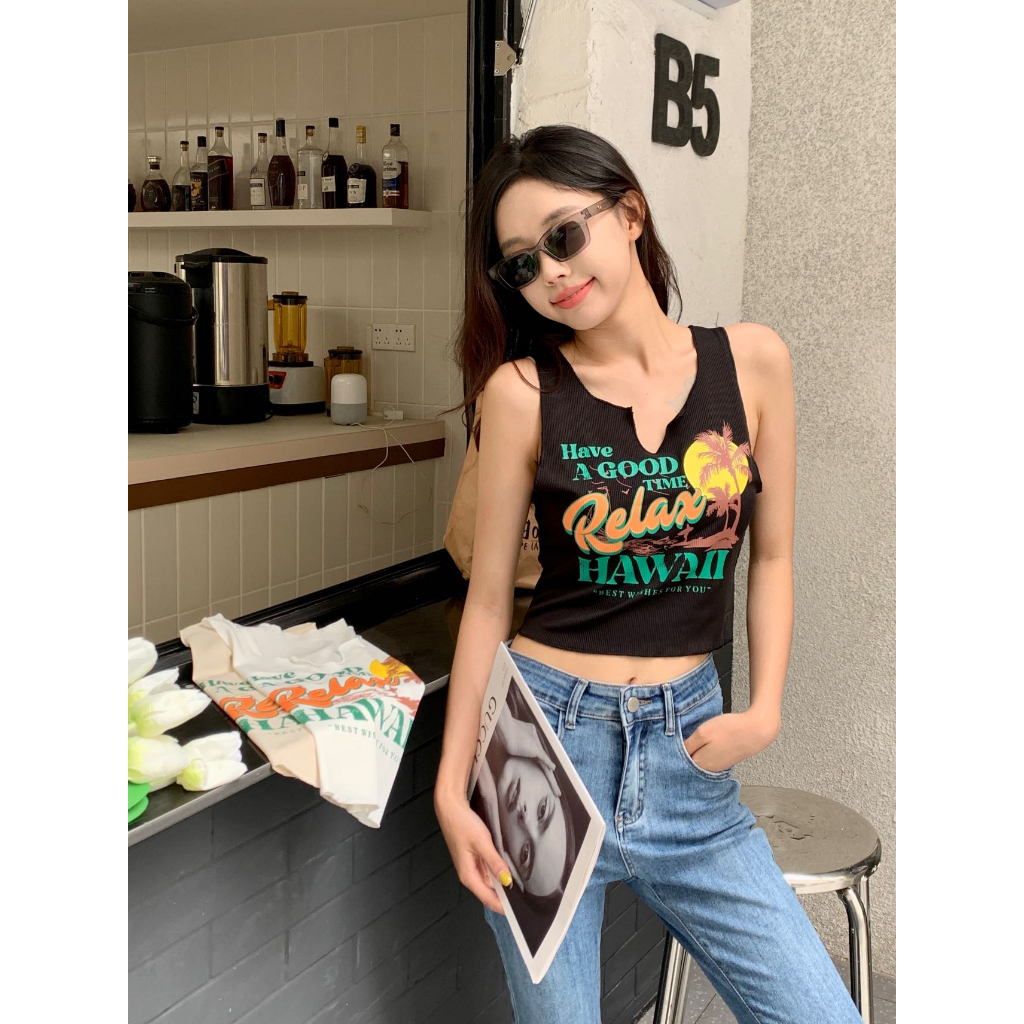 ส่งทันที Cici(NO. J557)เสื้อครอปแขนกุด คอวีพริ้วๆ พิมพ์ลาย Have A GOOD TIME ราคา ถูกที่สุด ดีลบีเคเค แกลเลอรีภาพที่ 5