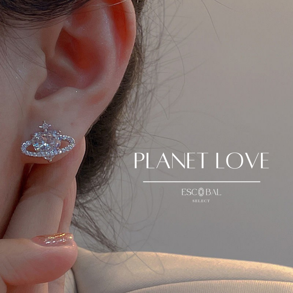 ESCOBAL ต่างหูเงินแท้ Planet Love ต่างหูเงิน สไตล์สวยหรู ต่างหูเพชร ตุ้มหูเงินแท้ Valentine ของขวัญ
