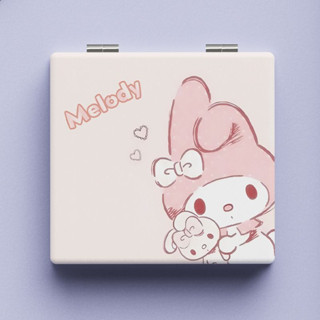 Sanrio กระจกแต่งหน้า การ์ตูนโ Melody แบบมือถือ ขนาดเล็ก แบบพกพา พับได้ สําหรับนักเรียน