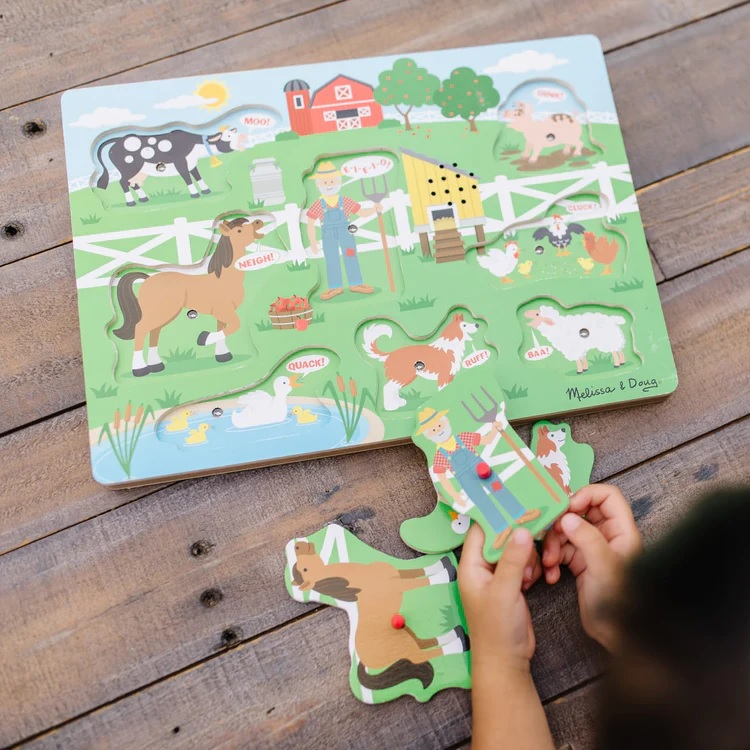 (ของแท้ USA) น่ารัก จิ๊กซอว์เด็ก มีเสียงเพลง Old McDonald Sound Puzzle Farm Melissa & Doug 738