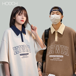 Houch พร้อมส่ง COD เสื้อยืดโปโลลําลอง unisex ผู้ชาย ผู้หญิง แขนสั้น คอปกโปโล ทรงหลวม แฟชั่นฤดูร้อน ใส่ได้ทั้งชายและหญิง เสื้อโปโลสีพื้น