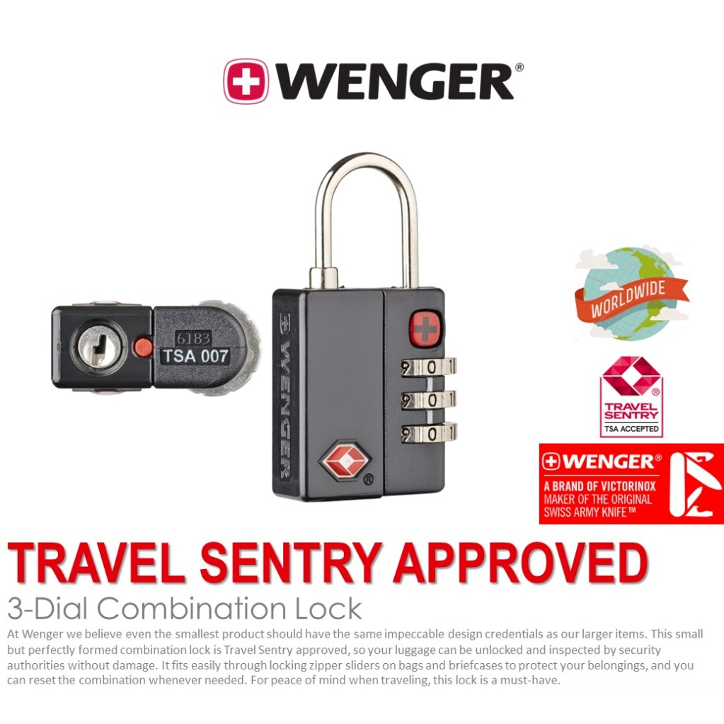 Wenger Travel Sentry Approved 3-Dial Combination Lock (604563) ตัวล็อค แม่กุญแจ ล็อคกระเป๋า รหัส 3 หลัก