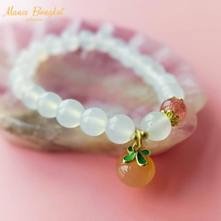 Maneebongkotสร้อยข้อมือหินมงคลAgate+Strawberry Quartzผ่านพิธีปลุกเสก