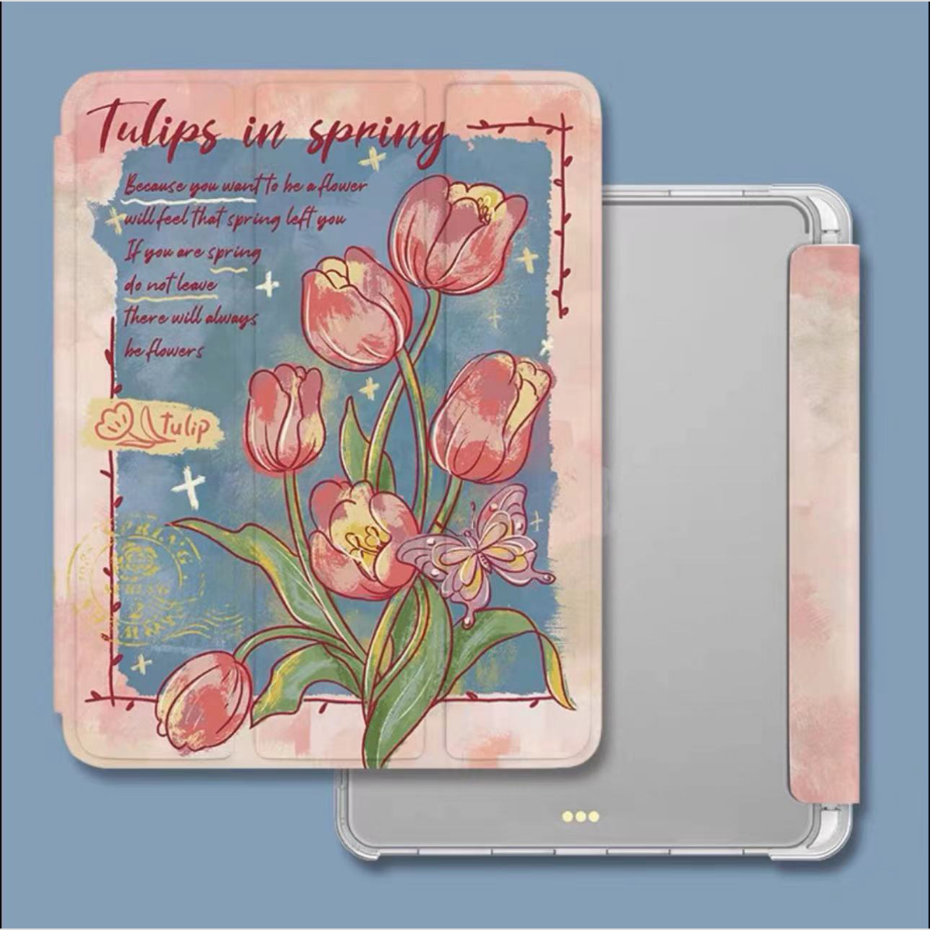 ส่งจากไท วินเทจ tulip เคส for iPad 10.2 ดอกทิวลิป Gen10 9 8 2022 เคสไอแพด2021 Air4 5 10.9 11pro Case ใส่ปากกาได