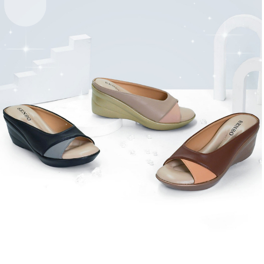รองเท้าส้นPUเตารีด หนังPU แบบสวม ใส่สบาย (PU Heels) J84011