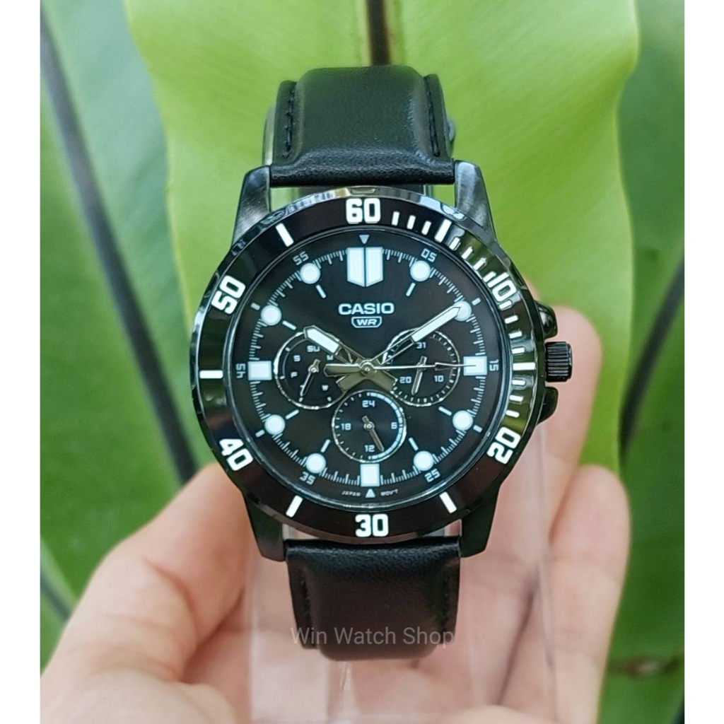 นาฬิกา Casio รุ่น MTP-VD300BL-1E นาฬิกาผู้ชาย สายหนังสีดำ หน้าปัด 3 วง -ของแท้ 100% รับประกันสินค้า 1ปีเต็ม