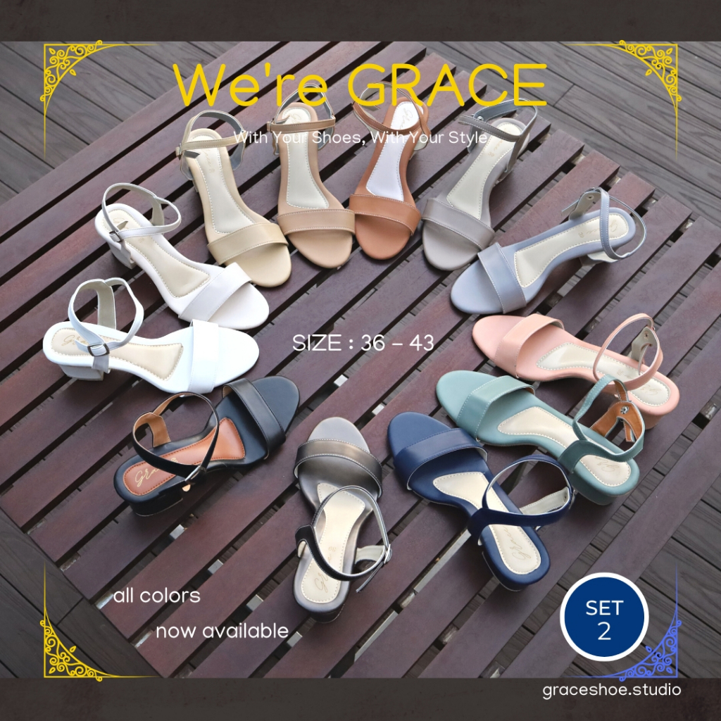 GRACEรัดข้อ#2 ไซส์ 36-43 รองเท้าส้นสูง 2 นิ้ว ไซส์ 42 43 รองเท้าแฟชั่นน่ารัก ผู้หญิง