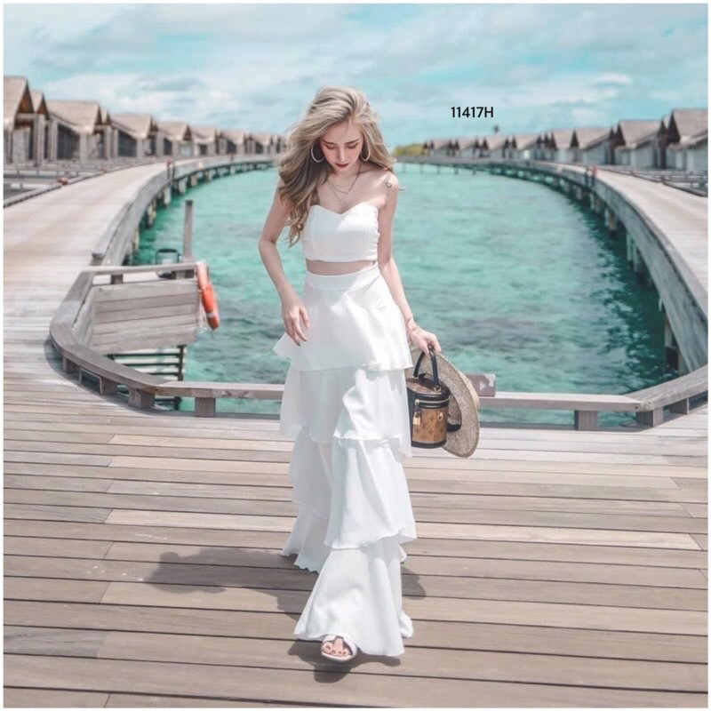 🏖️ FF11417 🏖️ชุดใส่ไปทะเลสวยๆ🌵🌼งานขายดีมีหลายสีให้เลือกค่ะ