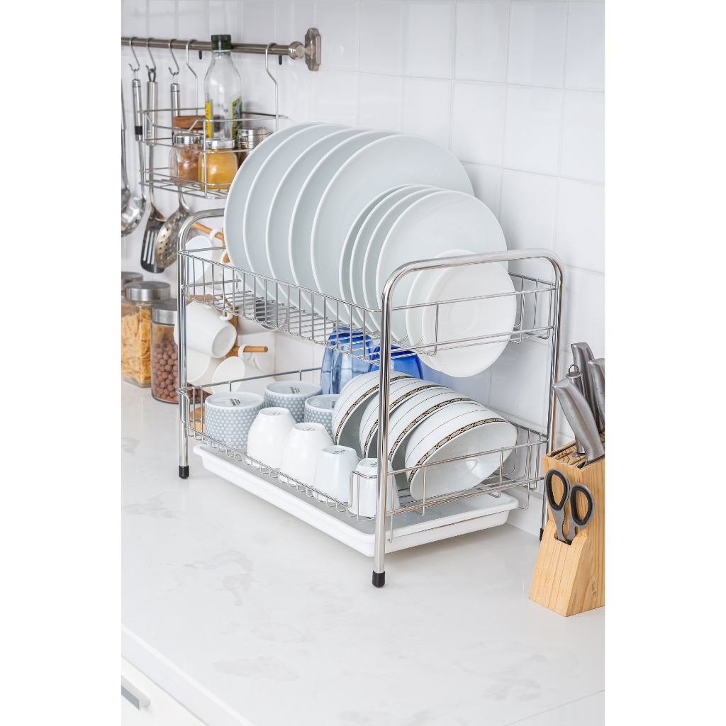 KOWA HOMEWARE KWH-S004 ชั้นที่คว่ำจาน2ชั้นสแตนเลส 304มีถาดรองน้ำw 50x 30xh 40cm สเตนเลสแท้เกรดSUS304