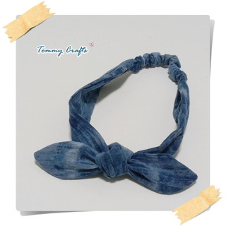 ผ้าคาดผมโบ โบว์คาดผม ผ้าฝ้ายมัดย้อมคราม ที่คาดผม แฮนด์เมด Tie dye cotton Hairband