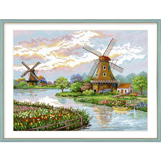 *พร้อมส่ง*ชุดปักครอสติชพิมพ์ลาย กังหันลม บ้านกังหัน (Windmill cross stitch kit)