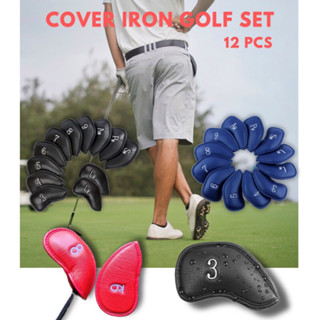 head cover iron ครอบปิดไม้กอล์ฟชุดเหล็ก หนัง PU พรีเมี่ยม กันน้ำ 12 pcs