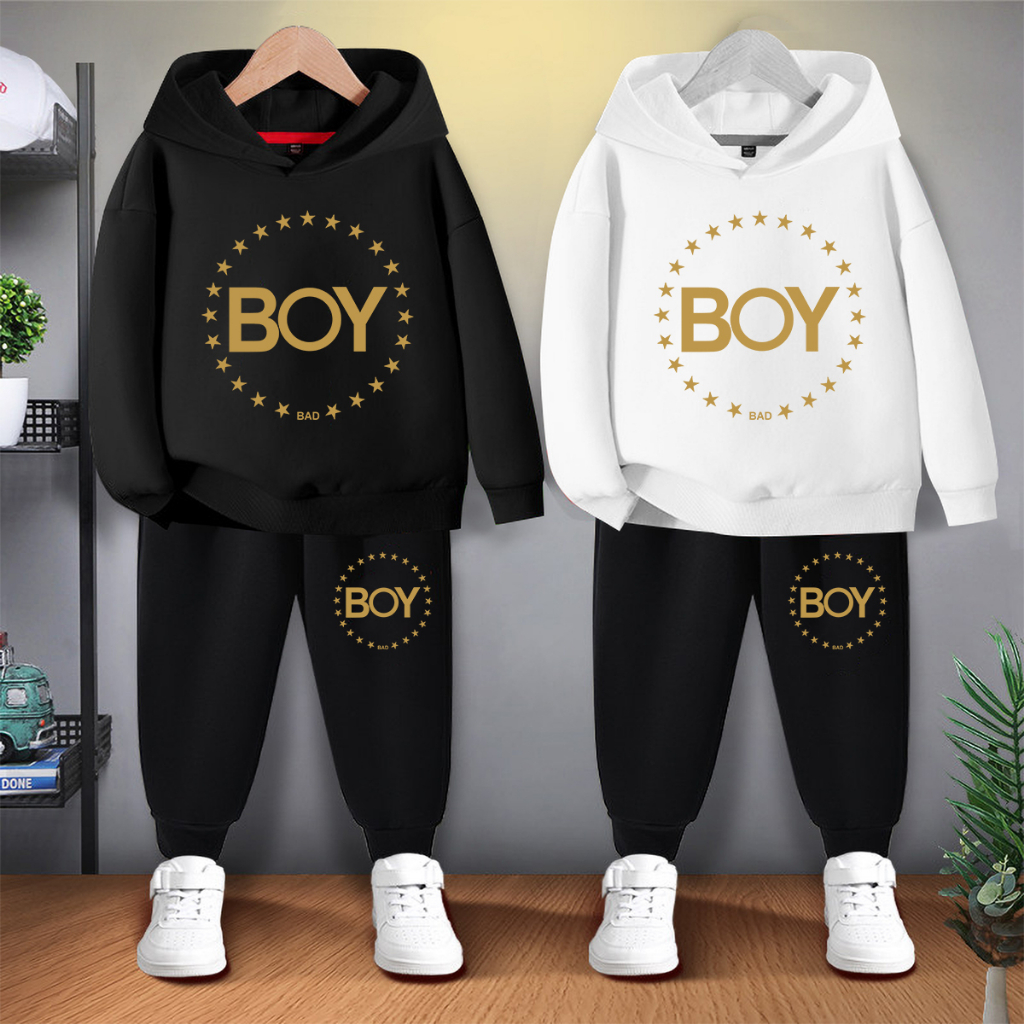 #E414+K414Bชุดเซ็ทเด็กเสื้อฮู้ด+กางเกงขายยาวได้ทั้งเด็กชายและเด็กหญิง ลายแฟชั่งสวยการ์ตูนน่ารัก