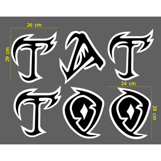 สติกเกอร์ ตัด ไดคัท คำว่า TATTOO (แบบลาย 03 ) แบบสองสีซ้อนกัน - ติดกระจก หน้าร้าน สัก ร้านสัก ติดหน้าร้าน รับสัก Tattoo