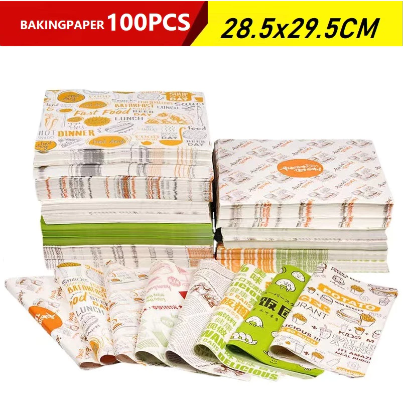 กระดาษรองขนม baking paper กระดาษไขแบบห่อ(100ใบ) ขนาด 28.5×29.5 ซม. ห่อแซนวิช ห่ออาหาร Food grade