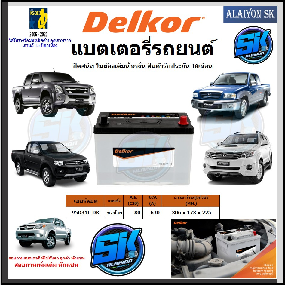 แบตเตอรี่รถยนต์ SMF ขนาด 95D31L ยี่ห้อ Delkor (ผลิตนำเข้าจากประเทศเกาหลี) สินค้ารับประกัน18เดือน สอบ