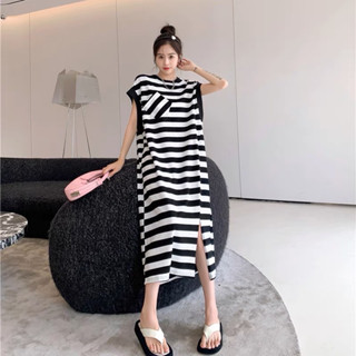 🌈🌿🌺🌸🌼🧡🤎🇰🇷 Cotton Stripe Sleeveless Maxi Dress