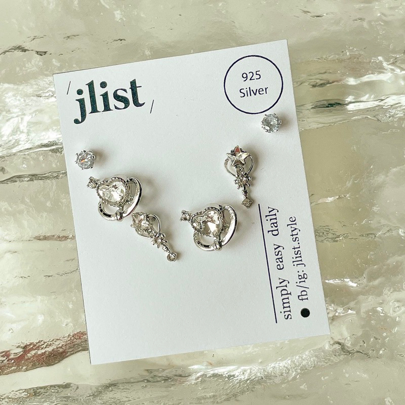 Jlist ต่างหูก้านเงินแท้ 92.5 เซ็ต white heart