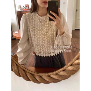 เสื้อแขนยาว ลายฉลุ Korea คอกลม แขนพองใหญ่