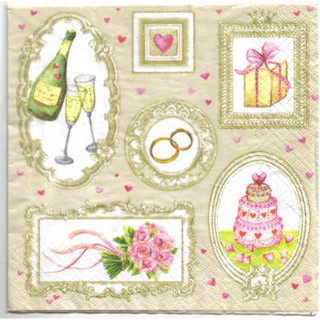 Pladao Napkin ภาพ Wedding Party แหวนหมั้น แชมเปญ เค้ก ดอกไม้กระดาษ แนพกิ้น สำหรับงานศิลปะ เดคูพาจ decoupage ขนาด L 33x33