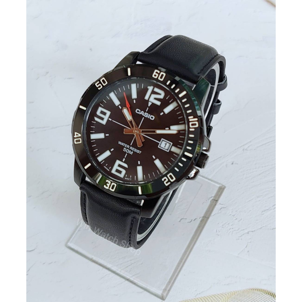 นาฬิกา Casio แท้ 100% รุ่น MTP-VD01BL-1B นาฬิกาผู้ชายสายหนัง สีดำ ของแท้ 100% รับประกันสินค้า 1 ปีเต็ม