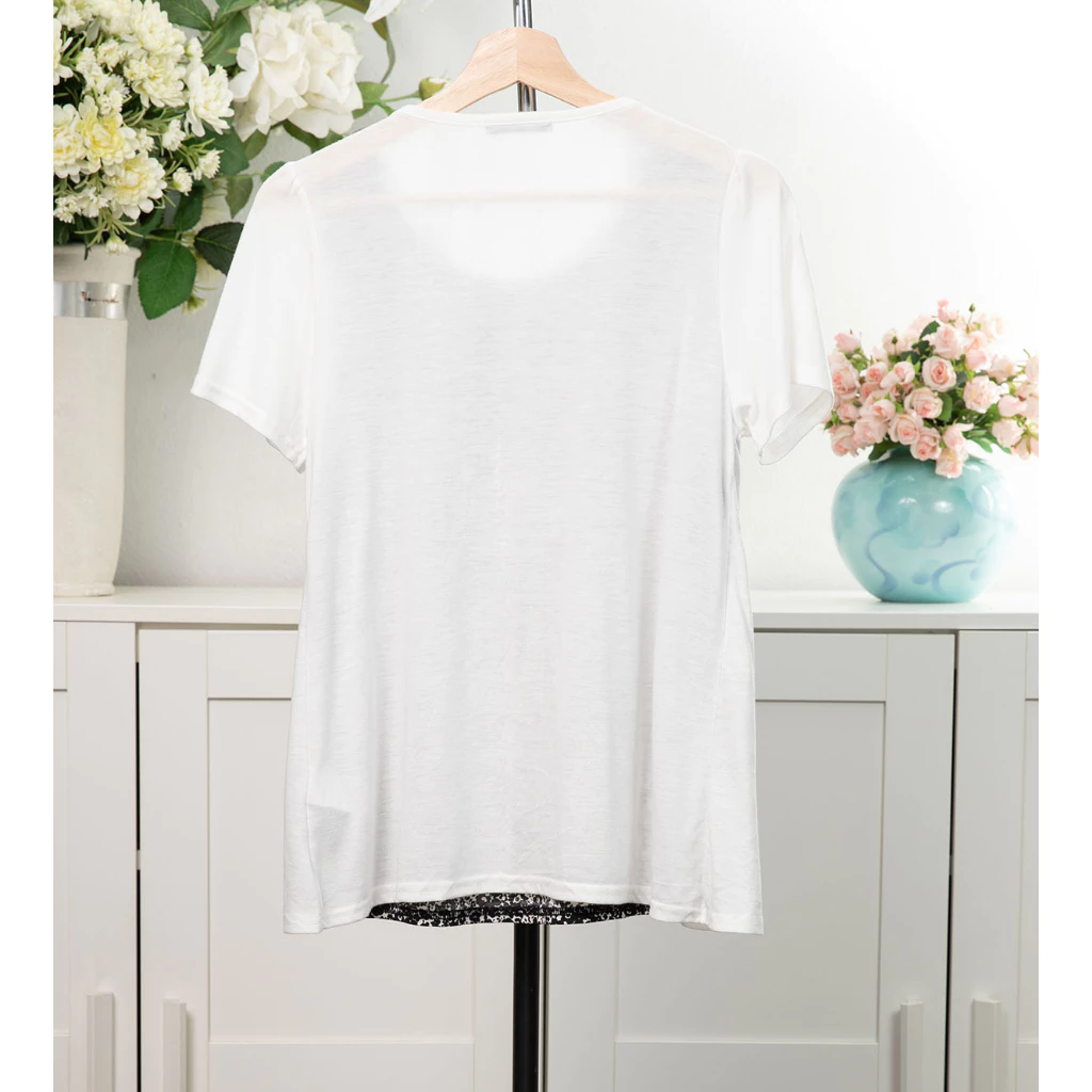 เสื้อคอกลมแขนสั้น ifif ลายดอก สีขาวดำ ไซส์ L thumbnail 4