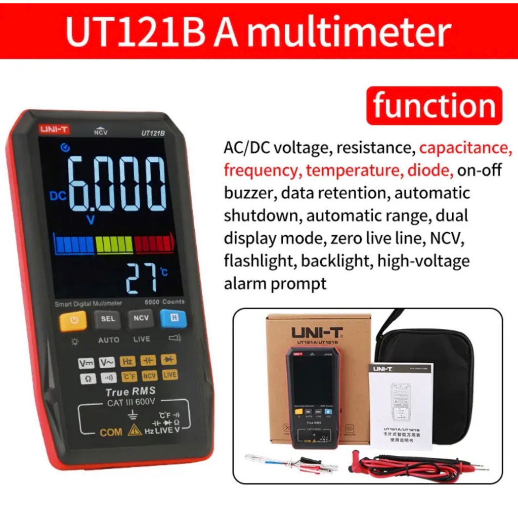 UNI-T UT121B สมาร์ท มัลติมิเตอร์ ดิจิตอล Smart Multimiter โอมมิเตอร์ จอใหญ่ ของแท้ ส่งด่วน ส่งไว