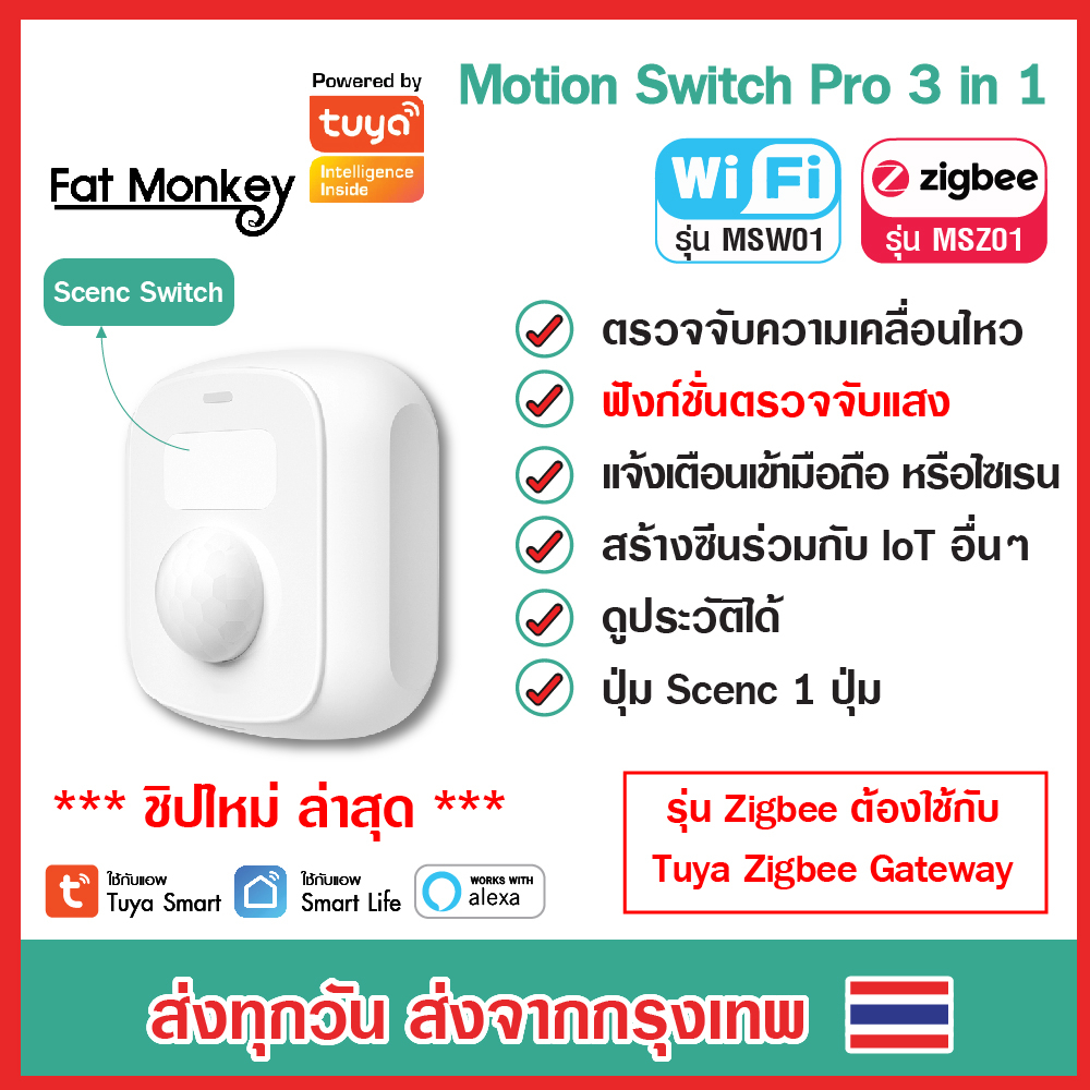 Tuya WiFi/Zigbee Motion Sensor 2 in 1 เซ็นเซอร์ตรวจจับความเคลื่อนไหว พร้อมปุ่ม Scene เปิดปิดในตัว