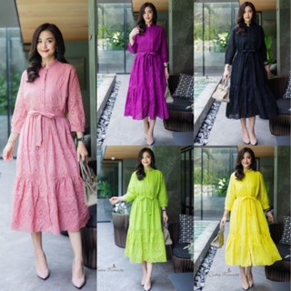 Maxi​+Belt เกรดพรีเมี่ยม ผ้างานฉลุลายใหม่ฉลุสวยๆ เเต่งกุ้นด้วยผ้าลูกไม้