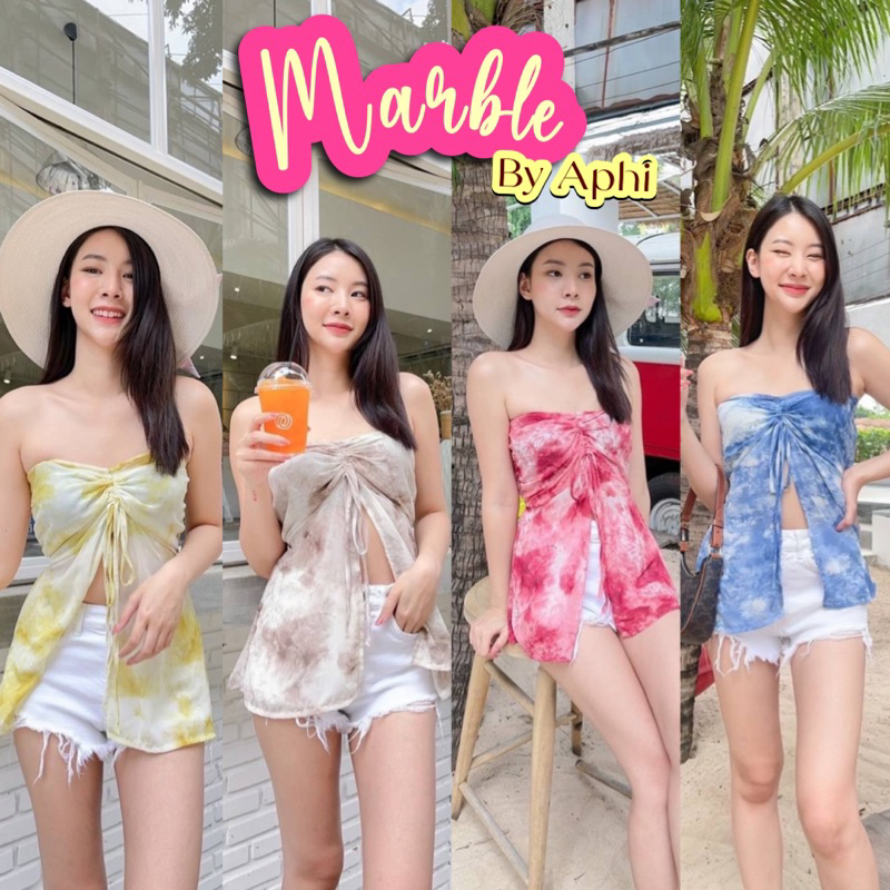 เสื้อเกาะอก เสื้อรูดอกลายหินอ่อนป้าย APHI เสื้อไปทะเล มีหลายสี ชุดไปทะเลน่ารักมากกก