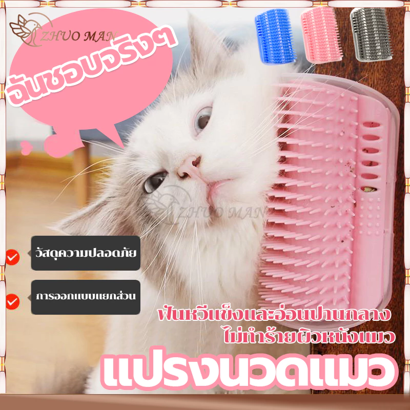 แปรงนวดขนแมว หวีขนแมว(พร้อมหญ้าชนิดหนึ่ง) ที่นวดขนน้องแมว ออกแบบแยกชิ้นเพื่อทำความสะอาดง่าย สามารถติดที่มุมหรือขาโต๊ะง่า