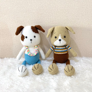 ตุ๊กตา ตุ๊กตาถักไหมพรม คู่รักน้องหมา สูง 13 นิ้ว งานฝีมือ handmade โครเชต์ Crochet