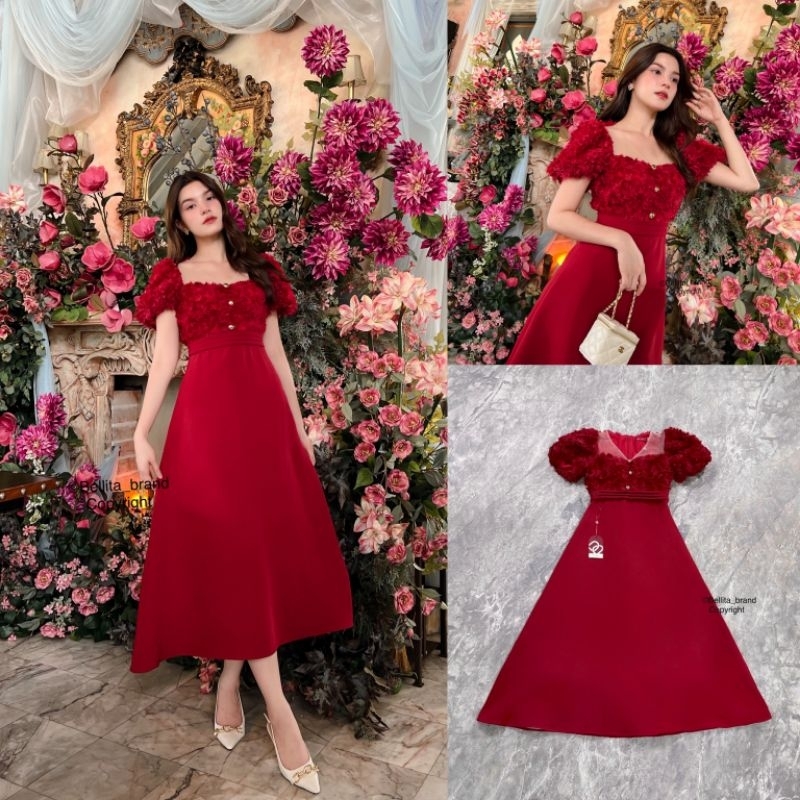 BELLITA BRAND : MAXI DRESS 3D แดง