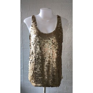 K119: เสื้อแขนกุดผ้าชีฟอง ปักเลื่อมสีทองด้านหน้า size M/ อก 38"