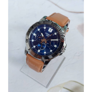 นาฬิกา Casio รุ่น MTP-VD300L-2E นาฬิกาผู้ชาย สายหนังสีน้ำตาล หน้าปัดน้ำเงิน อนาล็อก 3 เข็ม- ของแท้ 100% รับประกันสินค้า 1 ปีเต็ม