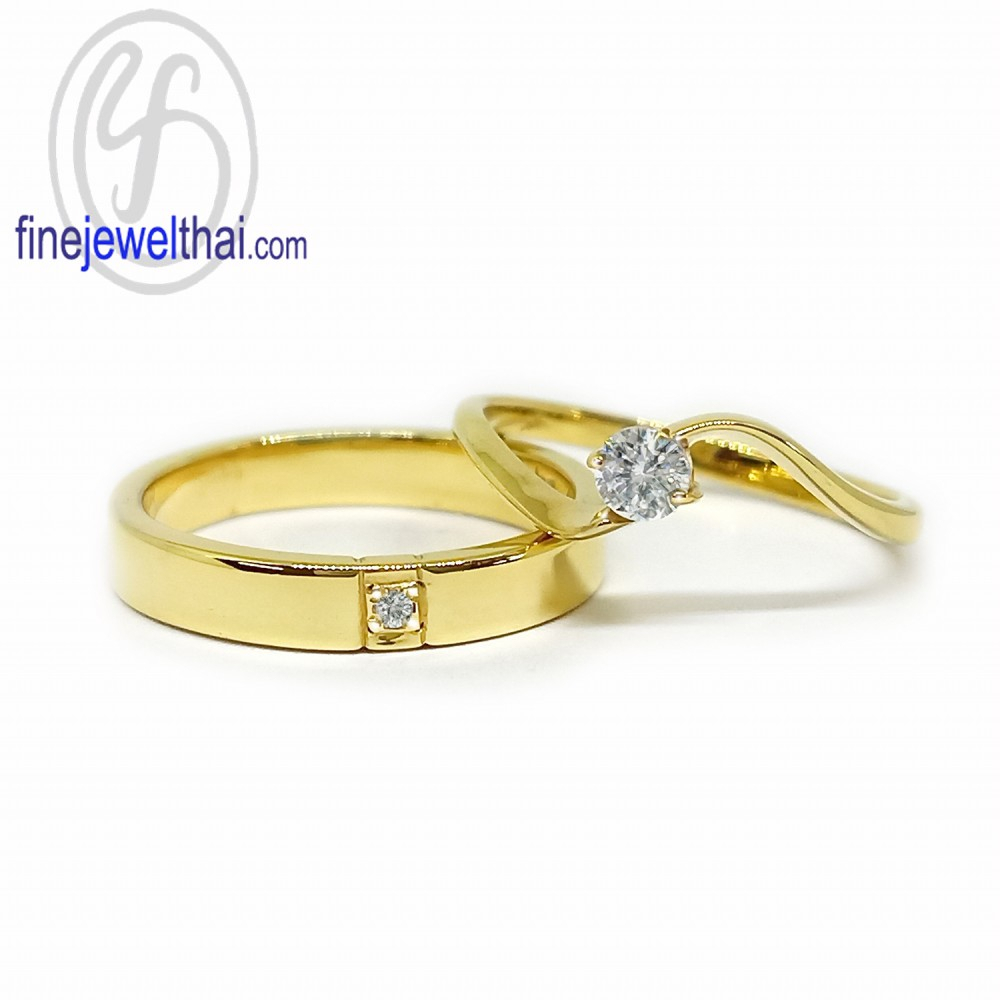 Finejewelthai-แหวนคู่-แหวนเพชร-แหวนเงินแท้-เพชรสังเคราะห์-แหวนแต่งงาน-ชุบทอง-R1005-1073cz-g