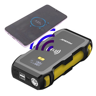 Foxsur จั๊มสตาร์ท Jump Start 12V 600/1200A 39800mAh พร้อม Power Bank 2 USBs ไฟ LED และ Wireless Charge รุ่น FJS-800