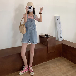 เอี๊ยมยีนส์ขาสั้น ชุดเอี๊ยม ทรงหลวม ขากว้าง ใส่น่ารักมาก