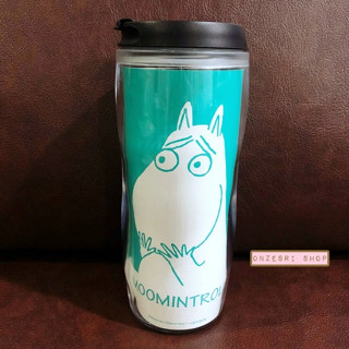 แก้ว Tumbler ลาย Moomin สีเขียว จากญี่ปุ่น เป็นแก้ว 2 ชั้น ตรงลายเป็นกระดาษอยู่ชั้นด้านใน