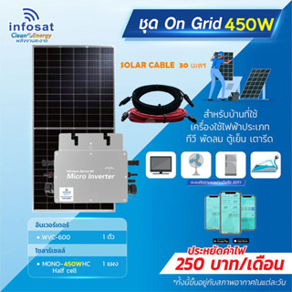 Infosat ชุดOn-Grid Micro Inverter WVC-600W พร้อมแผงโซลาร์เซลล์ Mono450-HC (SOLAR CABLE 30เมตร) พร้อมติดตั้ง