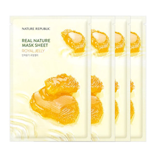 Nature Republic  REAL NATURE ROYAL JELLY MASK SHEET 4Sheets แผ่นมาส์คหน้าเกาหลีของแท้สูตรน้ำผึ้งป่าลดริ้วรอยแพ็ค4แผ่น