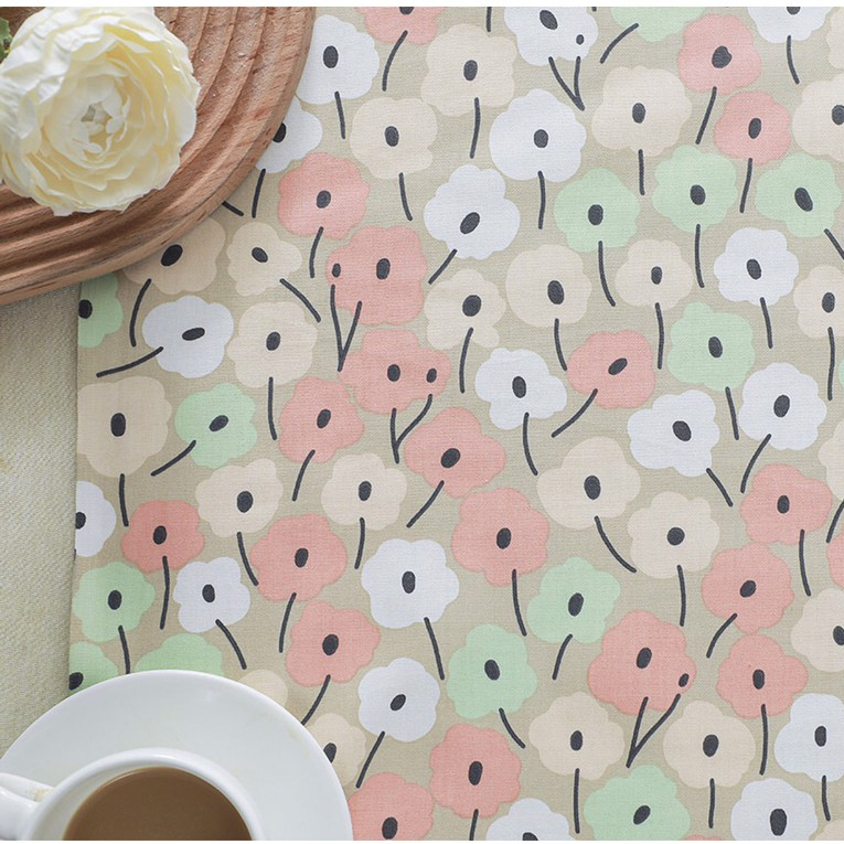 ผ้าคอตตอน 100% ทอทวิล ผ้าเมตร พิมพ์ลายดอกไม้ หน้ากว้าง 1.6 เมตร