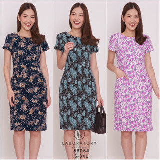 ลด 130.- ขั้นต่ำ 1,000.- พิมพ์"WYEYAY"8806# Basic dress ผ้าพิมพ์ลายอัดผ้ากาวไซส์ S-3XL