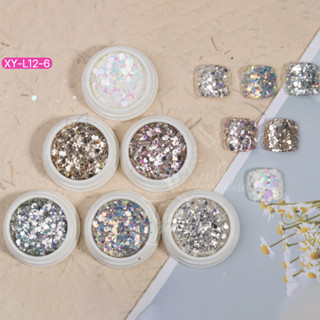 พร้อมส่งทุกวัน SET 6 ชิ้น Glitter Foil SET แผ่นฟรอย เกล็ดแก้ว กลิตเตอร์ ผงกลิตเตอร์แต่งเล็บ ผงกากเพชร Nail DIYตกแต่งเล็บ