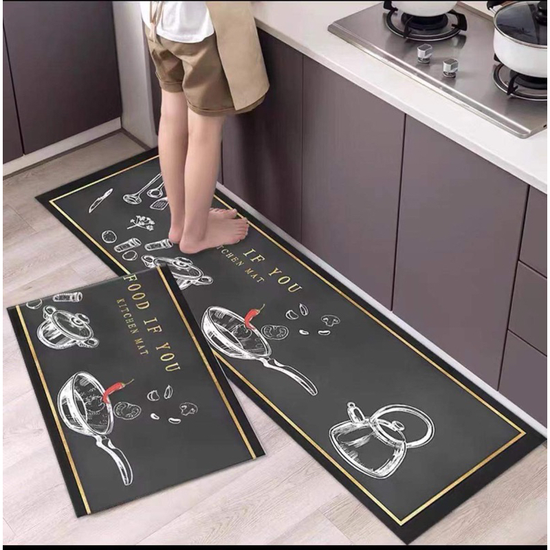 สินค้าพร้อมส่ง/ ชุดพรมเซ็ตคู่ พรมขนสั้น พรมปูพื้นในห้องครัว พรมเช็ดเท้า  ซับน้ำได้ดี กันลื่น มี2ขนาด - รูปที่ 7