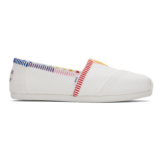 TOMS รองเท้าลำลองผู้หญิง สลิปออน รุ่น Alpargata White Rainbow Embroidered Canvas (CA) รองเท้าลิขสิทธิ์แท้