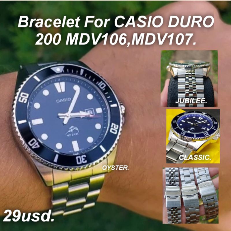 สายนาฬิกา หัวโค้ง สำหรับ CASIO DURO 200 MDV-106 ,MDV-107 ขนาด22มิล มีโลGO ฟรีSpring Bar และปากกาถอดสาย