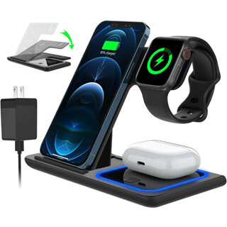 เครื่องชาร์จไร้สายแบบพับได้ 3-in-1 Wireless Charging Station 15W Fast Charging.