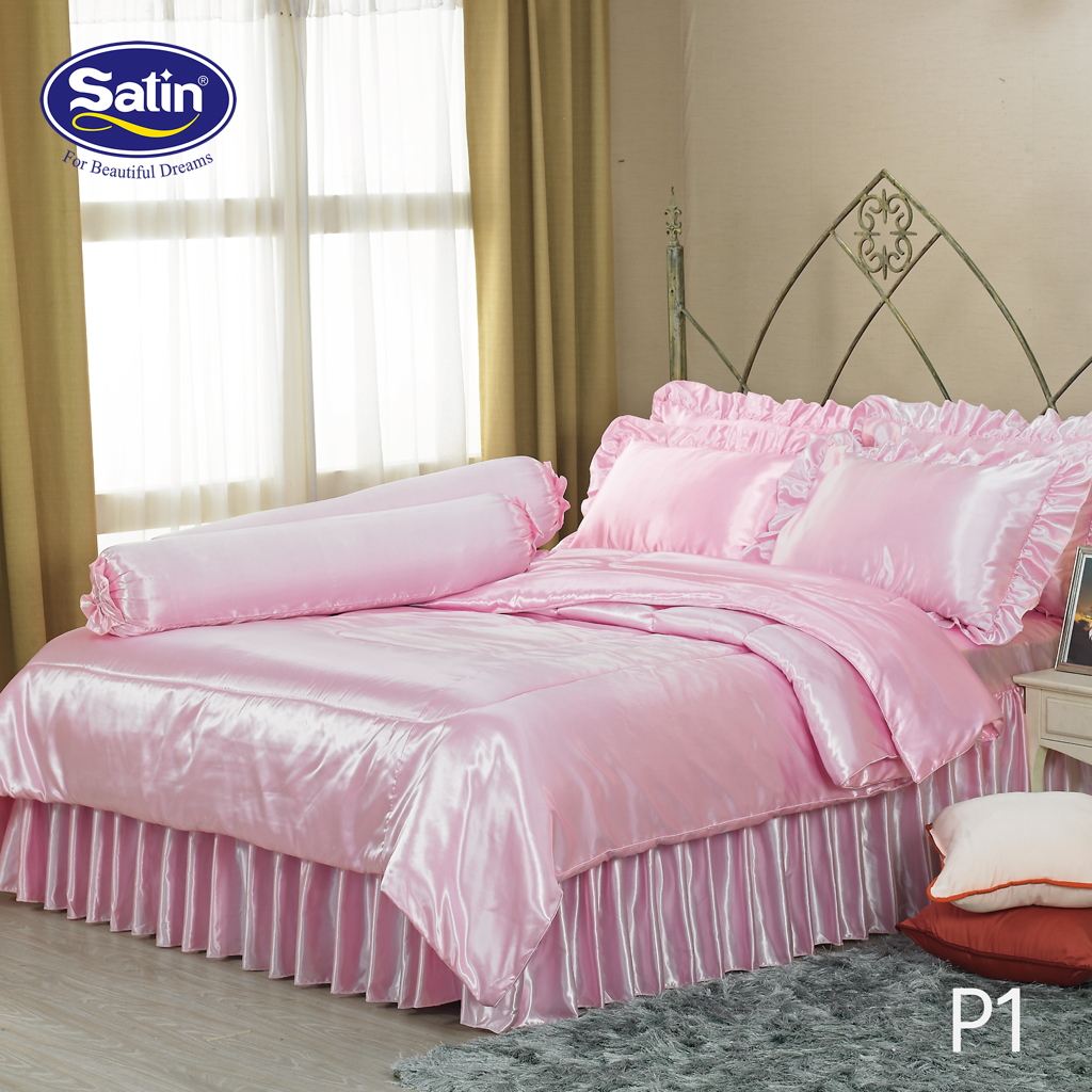 [FACTORY SALE 70%] Satin รุ่น Silk Touch ผ้าปูที่นอนแพรไหม 3.5ฟุต 3 ชิ้น P1 สีชมพู (ไม่รวมนวม)(ไม่มีมีระบายชาย)